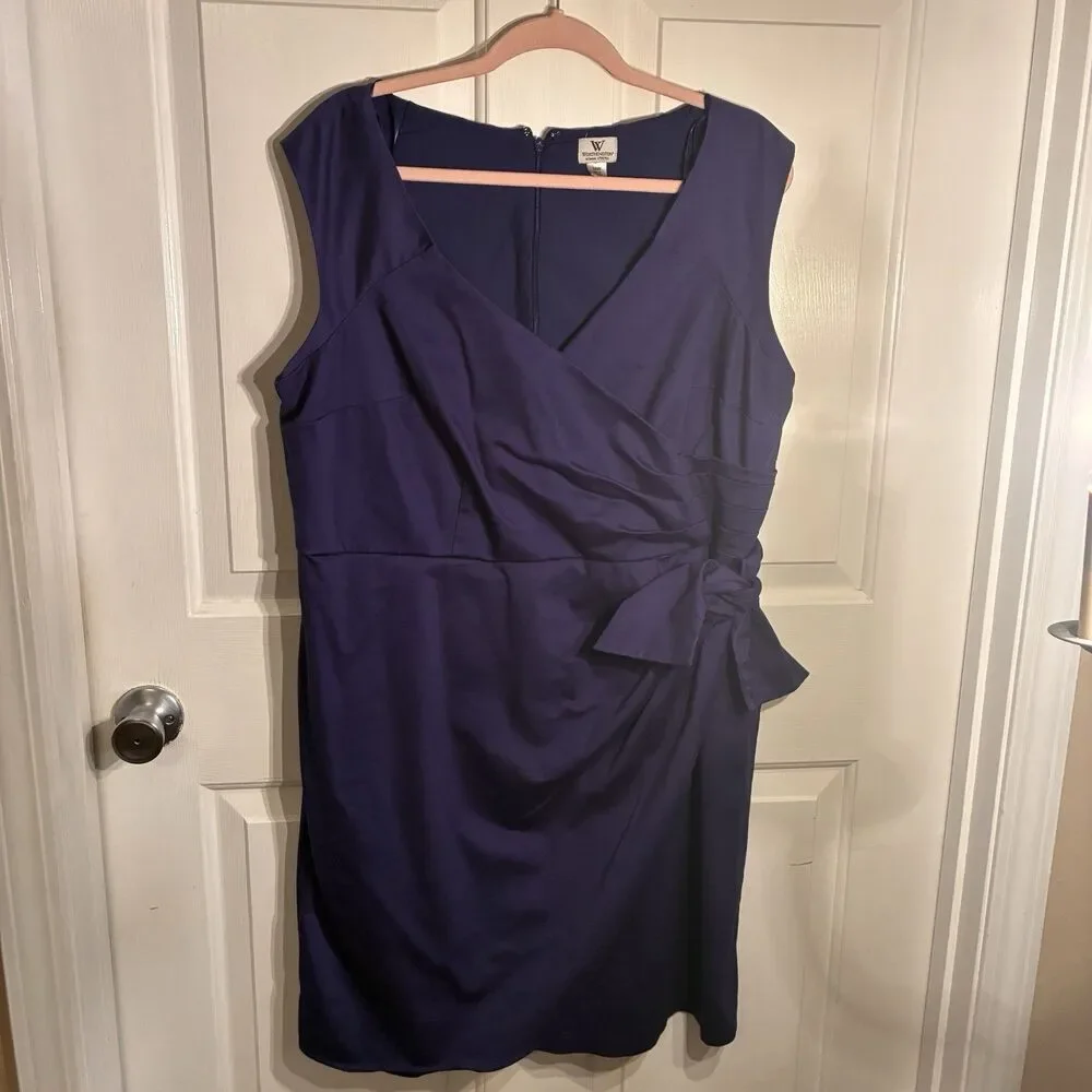 Worthington Woman Stretch Blue, Sleeveless, Crossover Dress W/ Ruching Size 18W